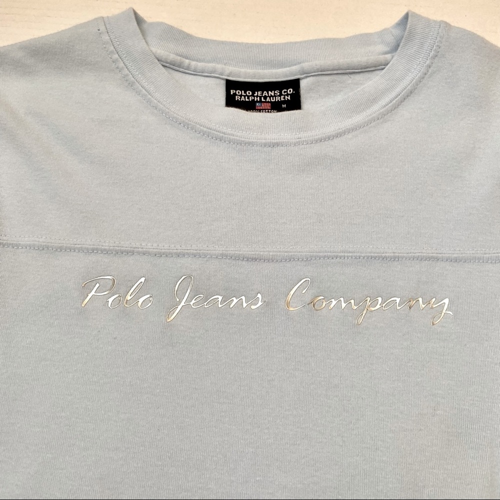 Polo Jeans Co Ralph Lauren Women's blue long-sleeved embellished T-shirt Size M
